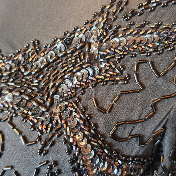 Vintage A.J. Bari 100% Silk Full Beaded Asymmetrical Formal Gown - Picture 7 of 13